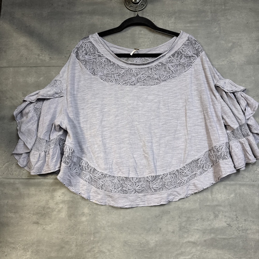 Free People Love Affair Top Lace Panel Curved Hem And Neckline Small